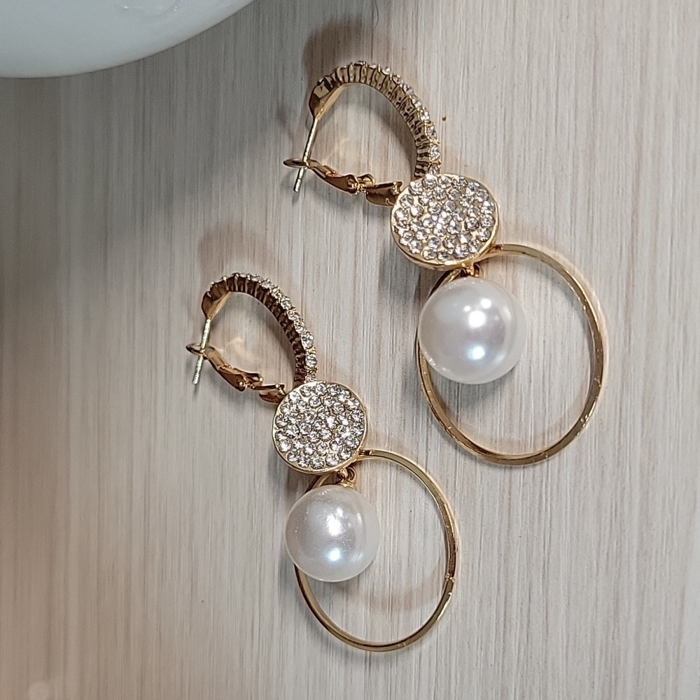 CZ PEARL RING DROP EARRINGS - Picture 4 of 6